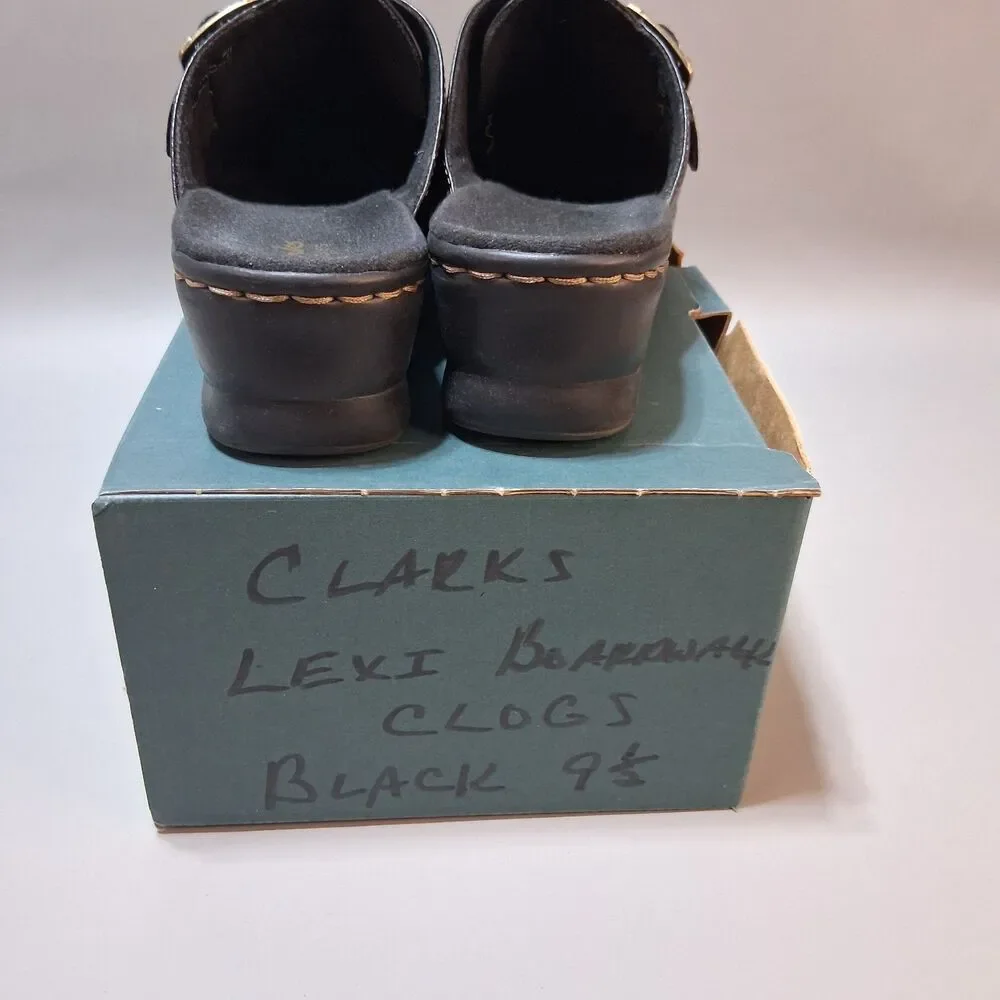 Clarks Bendables Black Leather Clogs Mules Buckle Comfort Shoes Womens Size 9.5M